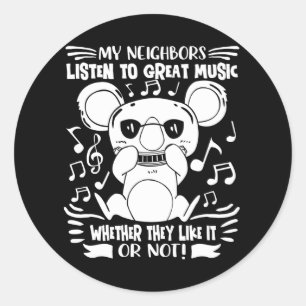 Harmonica Kids Musician Koala mit Harmonica Runder Aufkleber