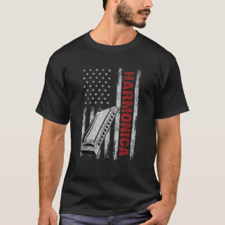 Harmonica Musical Instrument American Flag 4. T-Shirt
