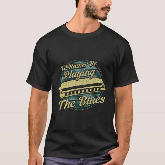 Harmonica Player Vintage Blues Musikergeschenk T-Shirt (Vorderseite)