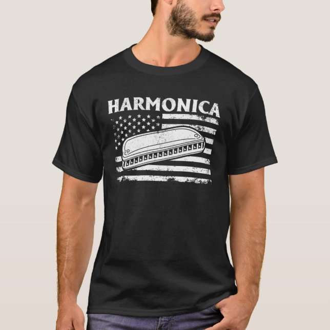 Harmonica US Flag Harmonica Instrument T-Shirt (Vorderseite)