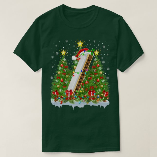 Harmonica Xmas Lights Santa Harmonica Weihnachten T-Shirt (Design vorne)
