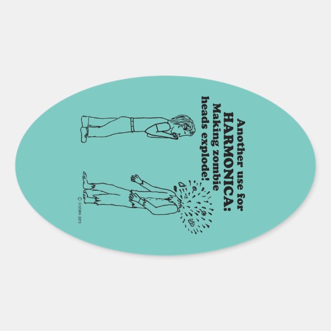 Harmonica Zombie Explode Oval Sticker (Vorderseite)