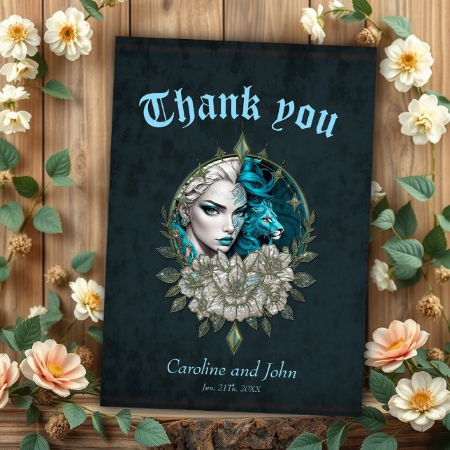 Harmonie der Elemente, die Frau mit dem Löwen. Dankeskarte (Von Creator hochgeladen)