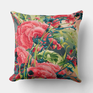 Harmonie der Flora und Fauna: Ukiyo-e Inspiriertes Kissen