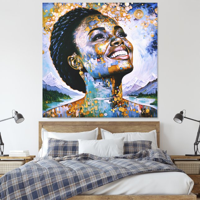 "Harmonie in Gold und Himmel" Leinwanddruck (Insitu (Schlafzimmer))
