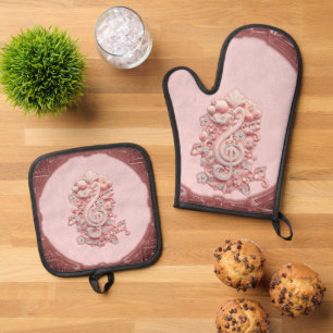 Harmonie in Rosa, ein majestätischer, stilisierter Ofenhandschuh & Topflappen-Set