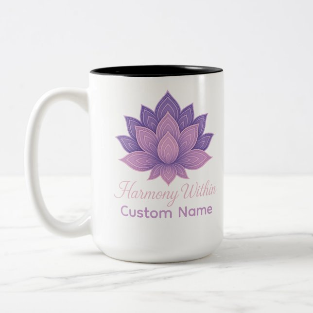 Harmonie innerhalb von Lotus Mandala Personalisier Zweifarbige Tasse (Links)