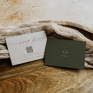 HARMONIE   Olive Green Minimalistisch Wedding QR C RSVP Karte