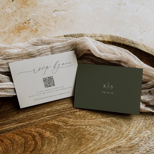 HARMONIE | Olive Green Minimalistisch Wedding QR C RSVP Karte (Von Creator hochgeladen)
