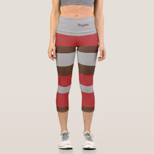Harmonie-Streifen Horizontale Linien Grau Rot Brau Capri Leggings