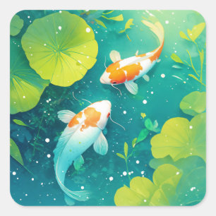 Harmonie von Koi Fisch in Serene Waters Quadratischer Aufkleber