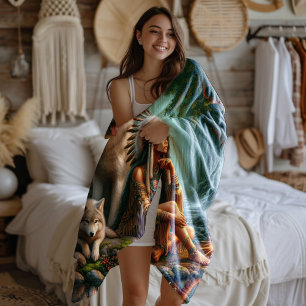 Harmonie zwischen Indianern und Wölfen in der Natu Fleecedecke