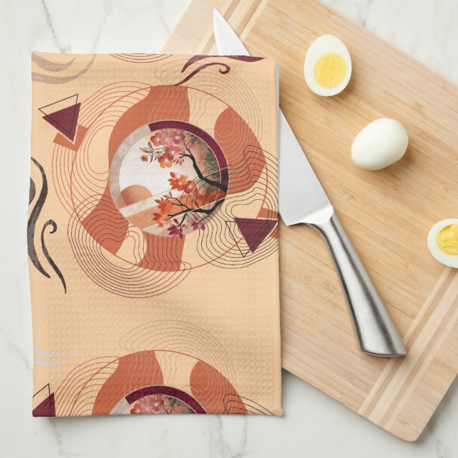 Harmonious Orange Blossom Circles Geschirrtuch (Viertel Falte)
