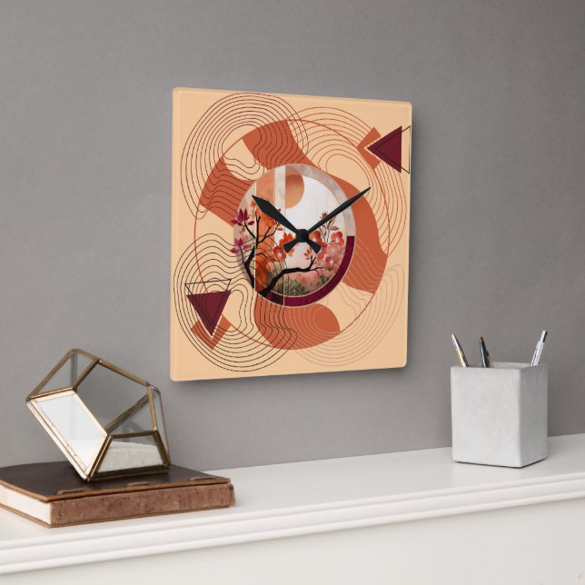 Harmonious Orange Blossom Circles Quadratische Wanduhr (Büro)