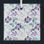 Harmonious Watercolor Leaves Design  Ornament Aus Glas<br><div class="desc">Watercolor pattern of branches with leaves in teal,  purple,  and gray on a white background. The design is harmonious and elegant.</div>