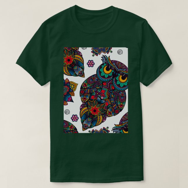 Harmonische Uhuspatternowl mit Blume T-Shirt (Design vorne)