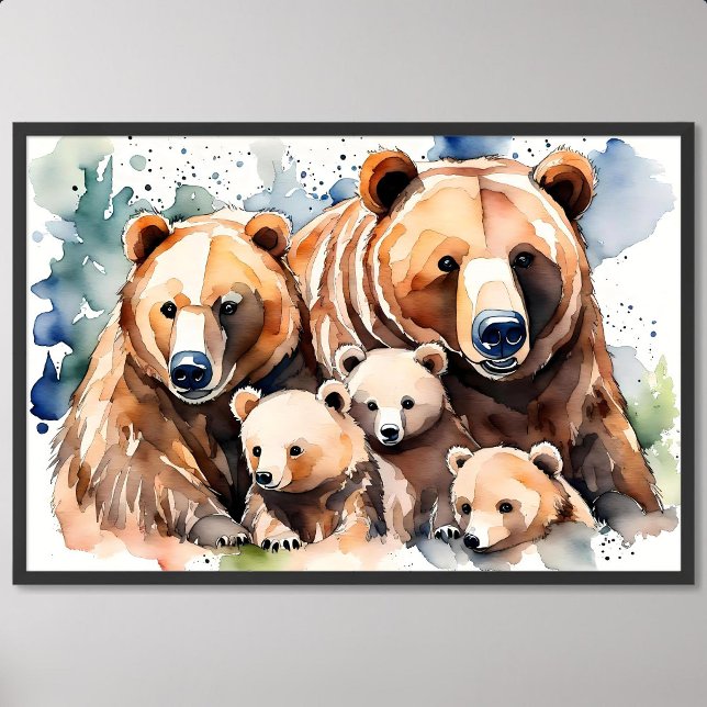 harmonischer Grizzlybär glücklicher Familienmalere Poster (harmonious grizzly bear happy family painting zoo)