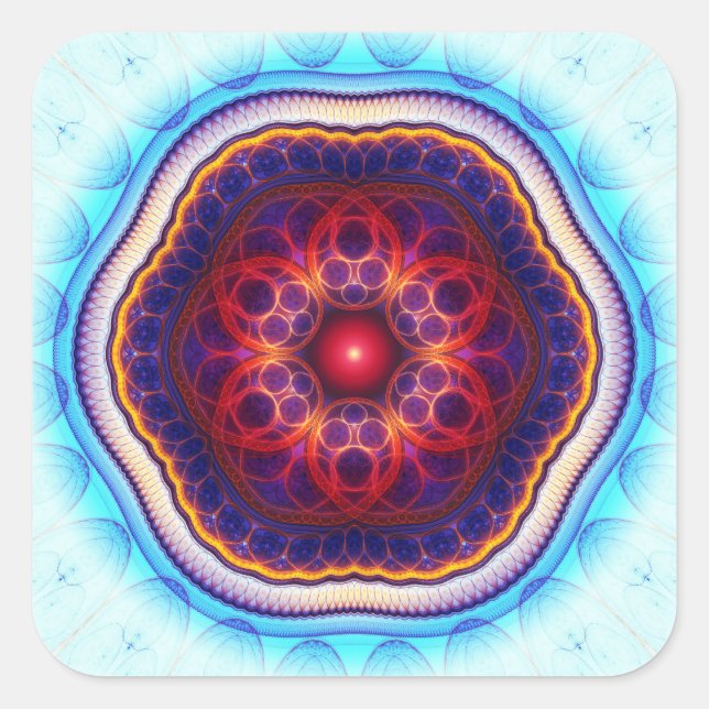 Harmonisches Fraktal Rosa Mandala Quadratischer Aufkleber (Vorderseite)