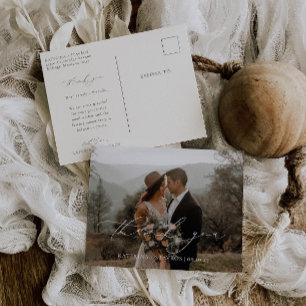HARMONY Beige Script Wedding Foto Vielen Dank Postkarte
