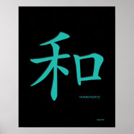 Harmony - Chinesisches Aquamarines Symbol Schwarze Poster