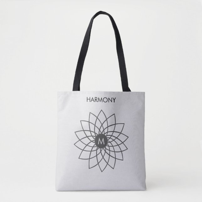 Harmony Mandala auf der silberfarbenen Tasche (Vorderseite)