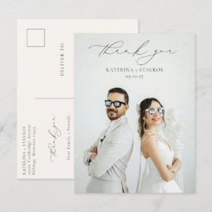 HARMONY Olive Green Script Wedding Foto Vielen Dan Postkarte