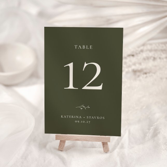 HARMONY Olive Green Wedding Tischnummer Card (Von Creator hochgeladen)