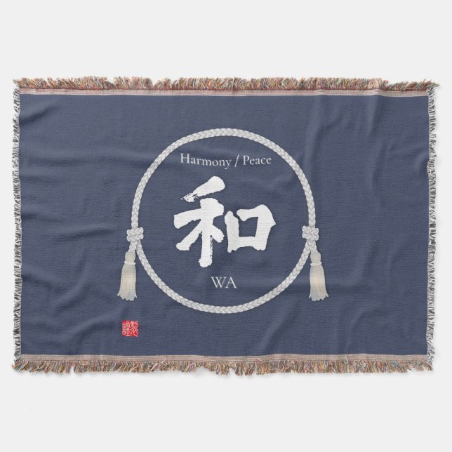 Harmony & Peace – Japanese Kanji Throw Blanket Decke (Vorderseite)