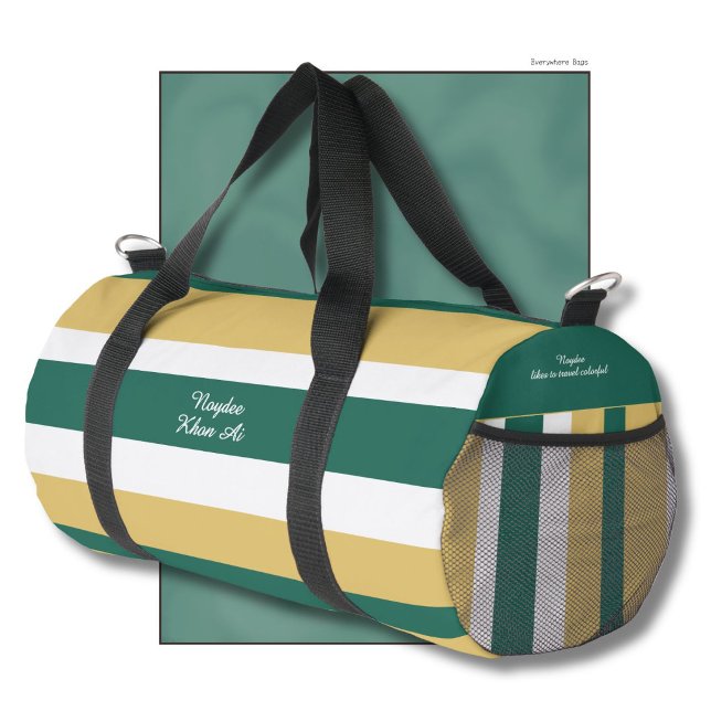 Harmony Stripes Lines Green Gold White Duffle Bag (Von Creator hochgeladen)