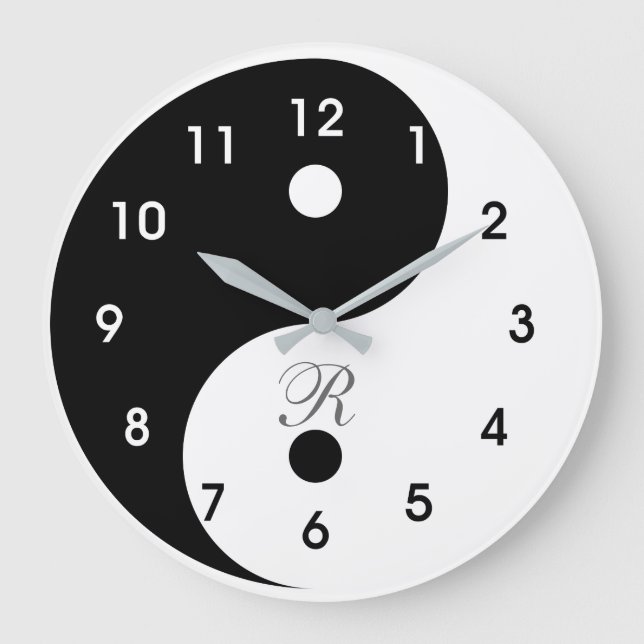 Harmony Yin Yang Monogram Wall Clock Große Wanduhr (Vorderseite)