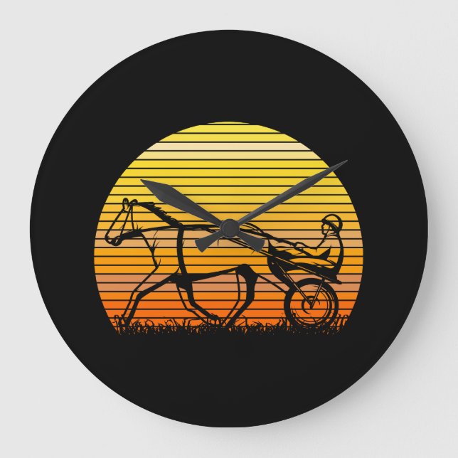 Harness Racing Race Horse Sunset Silhouette Große Wanduhr (Vorderseite)