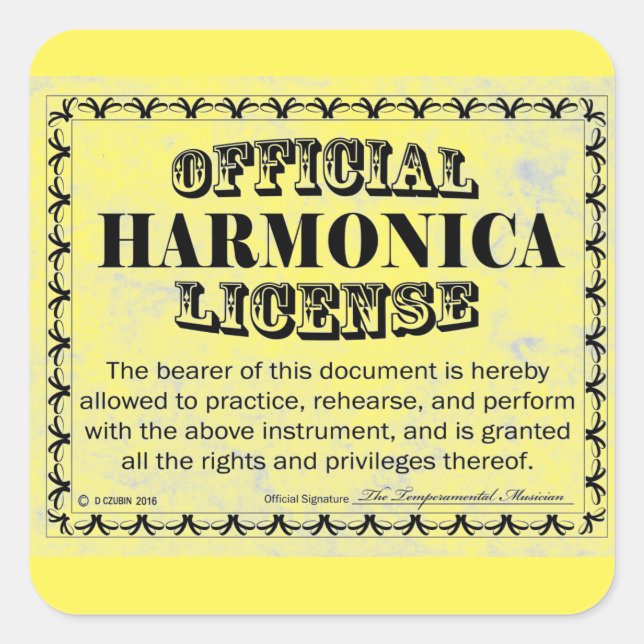 Harnonica License Square Aufkleber (Vorderseite)