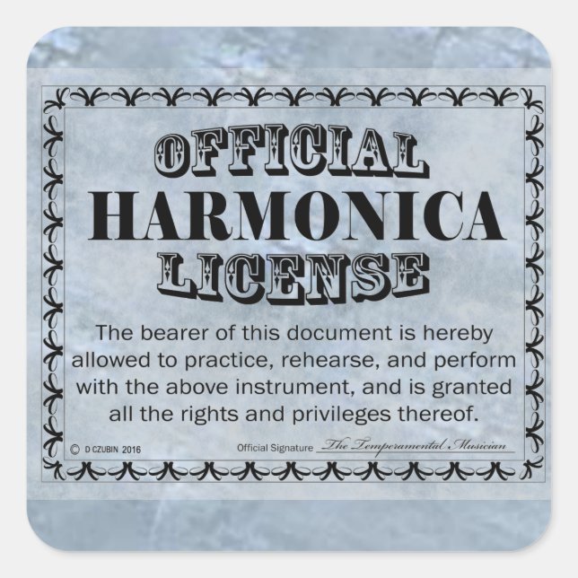 Harnonica License Square Aufkleber (Vorderseite)