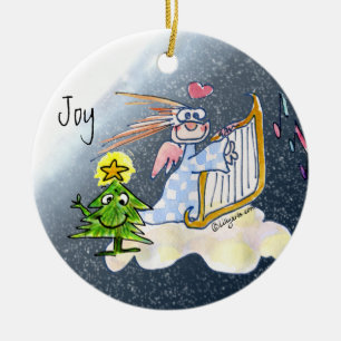 Harp Angel Christmas Tree Joy Cartoon Keramik Ornament