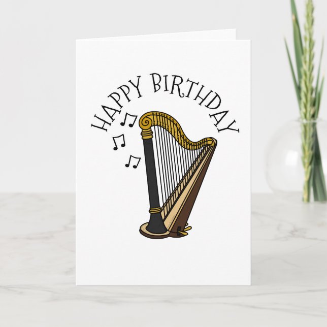 Harp Birthday Card Harpist String Musician Dankeskarte (Vorderseite)
