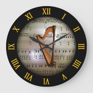 Harp ~ Hintergrund "Der musikalische Planet" * ~ Große Wanduhr