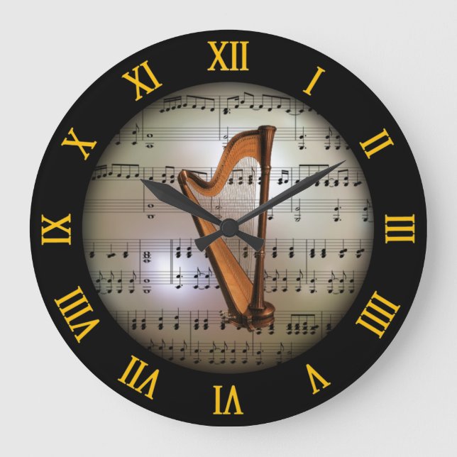 Harp ~ Hintergrund "The Musical Planet" * ~ Große Wanduhr (Vorderseite)