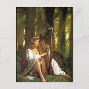 Harp Lady Postcard   Bezaubernde Frau mit Harp Postkarte