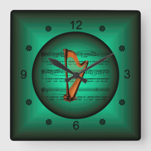 Harp  ~ Music ~ La musique ~ Música ~ Musik ~ Quadratische Wanduhr