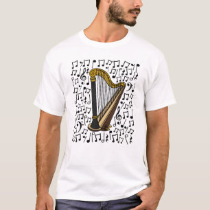 Harp Musical Notes Harpist String Music Teacher T-Shirt