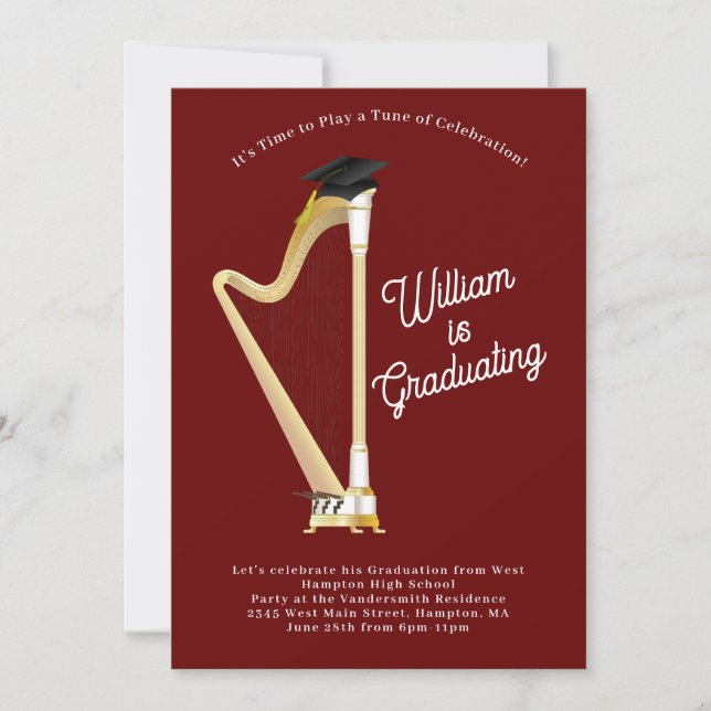 Harp Musician Graduation Party Music Einladung (Vorderseite)