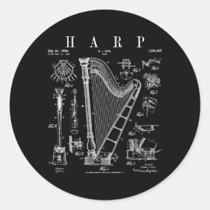 Harp Patent Harpist Zeichnend Print Runder Aufkleber