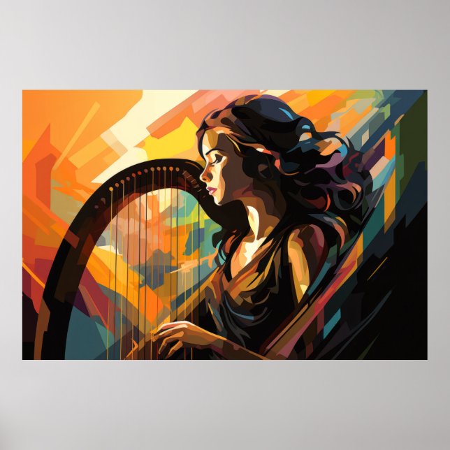 Harp Player Music Malerei Abstrakte Art Decke Poster (Vorne)