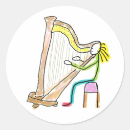Harp Playing Stickman Runder Aufkleber