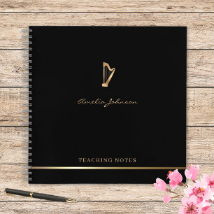 Harp Teacher Stilvolle Script Music Gold Black Notizbuch