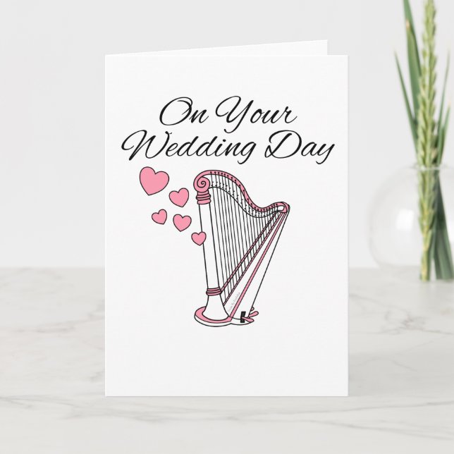 Harp Wedding Card Harpist String Musician Dankeskarte (Vorderseite)