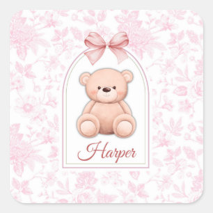 Harper   Benutzerdefiniertes rosa Teddy-Bär-Kinder Quadratischer Aufkleber