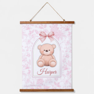 Harper   Benutzerdefiniertes rosa Teddy-Bär-Kinder Wandteppich Mit Holzrahmen