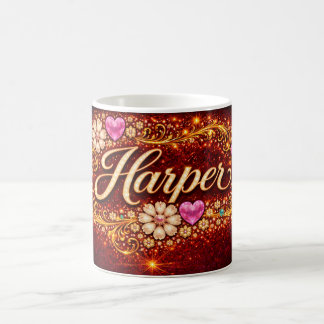 Harper Custom Pink Heart Gold Floral Romantisches Kaffeetasse