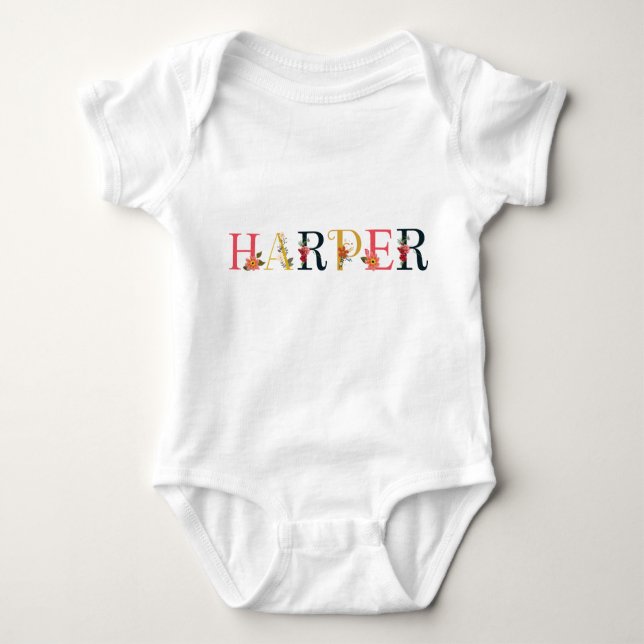 HARPER Name Kunst mit bestickten Blume Baby Strampler (Vorderseite)